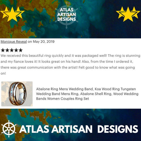Image of Blue Opal Ring Mens Wedding Band Wood Tungsten Ring - Atlas Artisan Designs