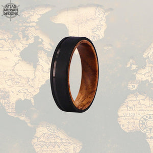 6mm Whiskey Barrel Ring Mens Wedding Band Wood Ring - Atlas Artisan Designs