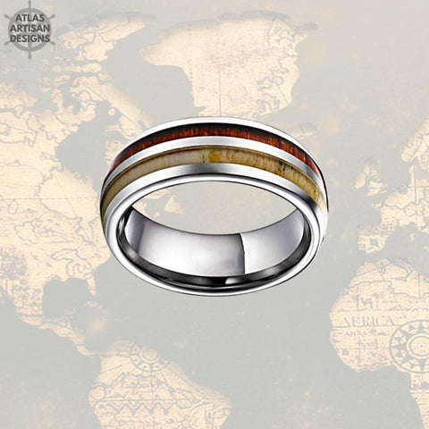 Image of Koa Wood Ring Mens Wedding Band Antler Ring - Atlas Artisan Designs