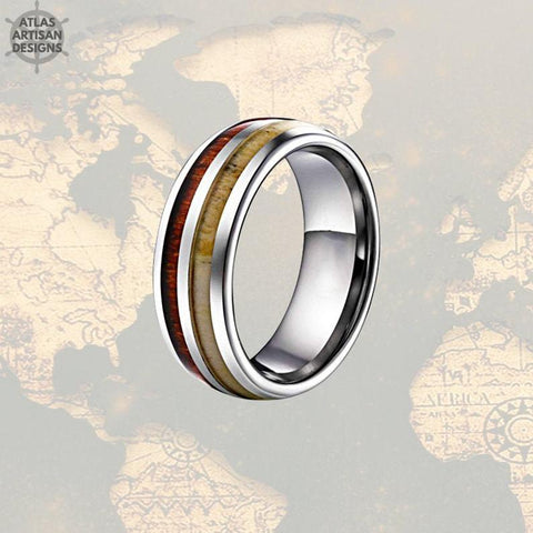Image of Koa Wood Ring Mens Wedding Band Antler Ring - Atlas Artisan Designs