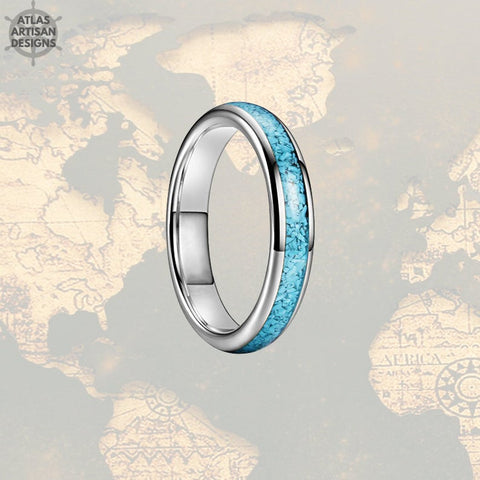 Image of 4mm Natural Turquoise Ring Mens Wedding Band Tungsten Ring - Atlas Artisan Designs