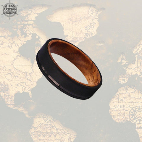 Image of 6mm Whiskey Barrel Ring Mens Wedding Band Wood Ring - Atlas Artisan Designs
