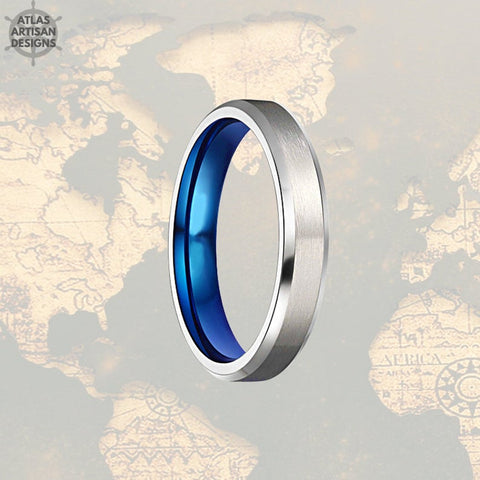 Image of 4mm Thin Titanium Rings Blue Titanium Ring Mens Wedding Band, Titanium Ring 4mm Titanium Wedding Bands Women Ring, Wedding Rings for Couples - Atlas Artisan Designs
