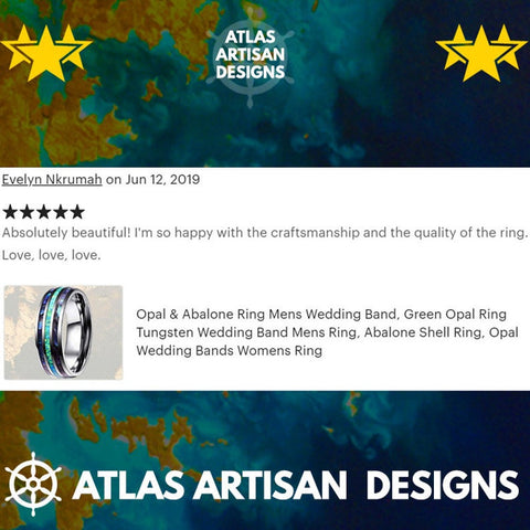 Image of Blue Opal & Meteorite Ring Mens Wedding Band, 8mm Green Opal Ring Tungsten Wedding Band Mens Ring, Meteorite Wedding Bands Women Unique Ring - Atlas Artisan Designs