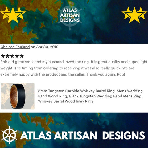 Image of Gunmetal Whiskey Barrel Ring Mens Wedding Band Wood Ring, Unique Tungsten Wedding Band Mens Ring, Whiskey Ring 8mm Whiskey Wood Wedding Band - Atlas Artisan Designs