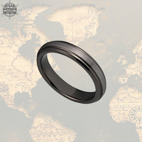 Image of Unique Gunmetal Ring Mens Wedding Band Tungsten Ring, 4mm Silver Ring Male Wedding Band Couples Ring Set Tungsten Wedding Bands Women Ring - Atlas Artisan Designs