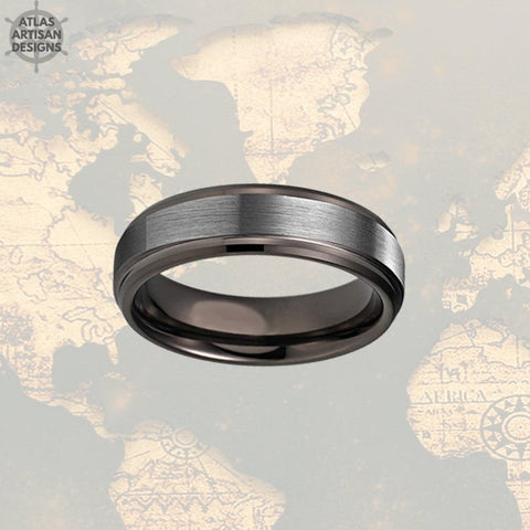 Image of 6mm Gunmetal Ring Mens Wedding Band Tungsten Ring, Unique Silver Ring Male Wedding Band Couples Ring Set Tungsten Wedding Bands Women Ring - Atlas Artisan Designs