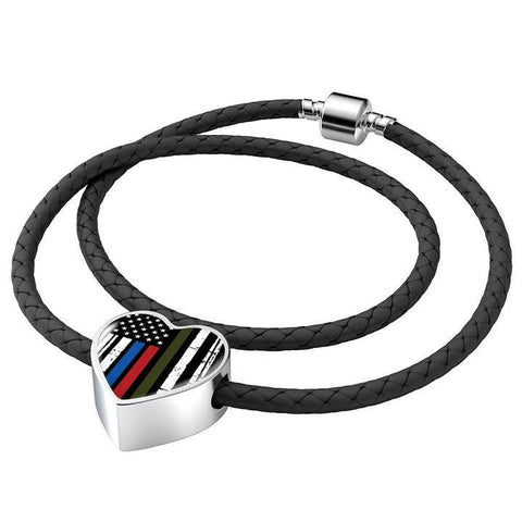 Image of Thin Blue Line Gifts, USA Flag Firefighter Bracelet, Gift for Police Wife, Thin Red Line Gift, Leather USA Bracelet, Police Officer Gifts - Atlas Artisan Designs