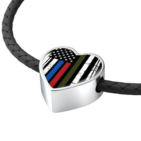 Image of Thin Blue Line Gifts, USA Flag Firefighter Bracelet, Gift for Police Wife, Thin Red Line Gift, Leather USA Bracelet, Police Officer Gifts - Atlas Artisan Designs