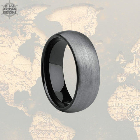 Image of Gunmetal Gray Tungsten Ring Mens Wedding Band, Mens Promise Ring, 8mm Tungsten Wedding Band Mens Ring, Black Ring for Men Couples Ring Set - Atlas Artisan Designs