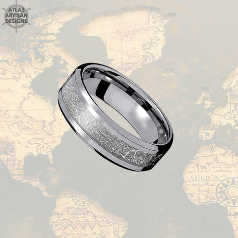 Image of 8mm Unique Meteorite Ring Mens Wedding Band with Bevel Edges, Meteorite Jewelry, Meteorite Wedding Bands Womens & Mens Ring, Meteorite Rings - Atlas Artisan Designs