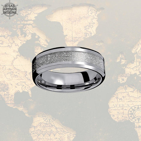 Image of 8mm Unique Meteorite Ring Mens Wedding Band with Bevel Edges, Meteorite Jewelry, Meteorite Wedding Bands Womens & Mens Ring, Meteorite Rings - Atlas Artisan Designs