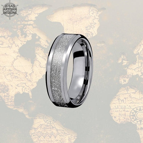 Image of 8mm Unique Meteorite Ring Mens Wedding Band with Bevel Edges, Meteorite Jewelry, Meteorite Wedding Bands Womens & Mens Ring, Meteorite Rings - Atlas Artisan Designs