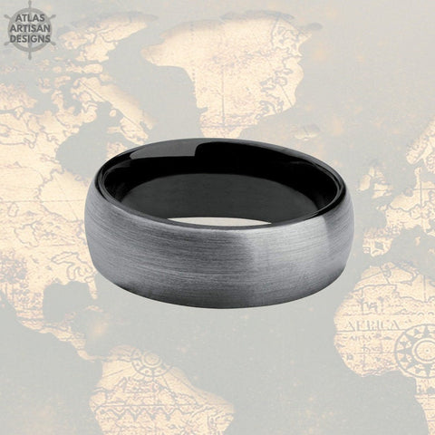 Image of Gunmetal Gray Tungsten Ring Mens Wedding Band, Mens Promise Ring, 8mm Tungsten Wedding Band Mens Ring, Black Ring for Men Couples Ring Set - Atlas Artisan Designs