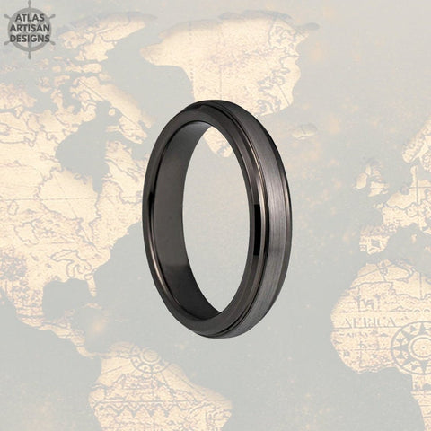 Image of Unique Gunmetal Ring Mens Wedding Band Tungsten Ring, 4mm Silver Ring Male Wedding Band Couples Ring Set Tungsten Wedding Bands Women Ring - Atlas Artisan Designs