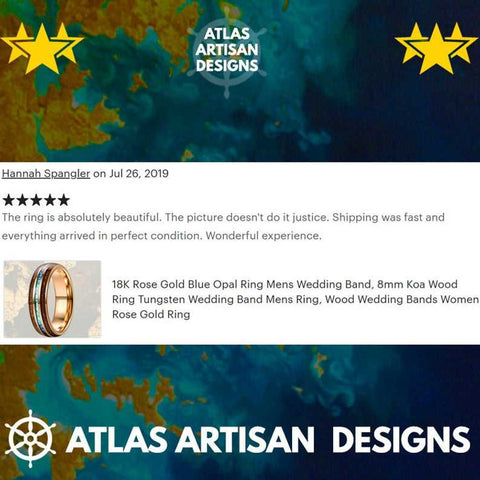 Image of 6mm Wood Wedding Bands Women Ring, 18K Rose Gold Arrow Ring, Koa Wood Ring Mens Wedding Band Tungsten Ring, Unique Mens Ring, Rose Gold Ring - Atlas Artisan Designs