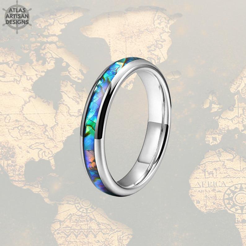 Tropical Abalone Ring Tungsten Wedding Bands Women Ring - Atlas Artisan Designs