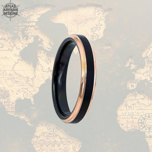 4mm Thin Rose Gold Ring Tungsten Wedding Band Womens Ring Black Ring