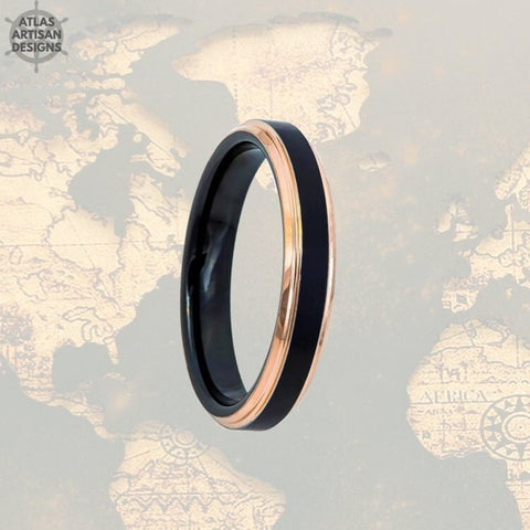 Image of 4mm Thin Rose Gold Ring Tungsten Wedding Band Womens Ring Black Ring