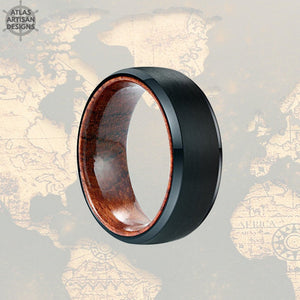 Unique Mens Wedding Band Tungsten Ring, Sandal Wood Ring Nature Wedding Ring, 8mm Black Mens Ring, Wooden Ring, Wood Promise Ring for Him - Atlas Artisan Designs