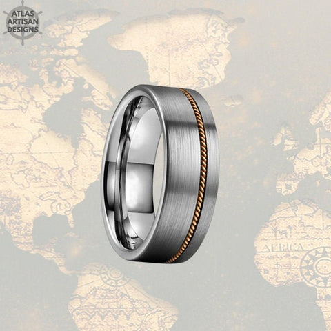 Image of 8mm Guitar String Ring Mens Wedding Band Tungsten Ring