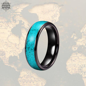 6mm Mens Ring Turquoise Wedding Bands Tungsten Ring