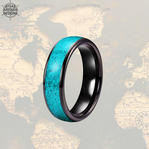 Image of 6mm Mens Ring Turquoise Wedding Bands Tungsten Ring