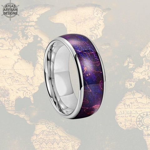 Image of Purple Elder Wood Ring Mens Wedding Band Tungsten Ring, Unique Wooden Mens Ring - Atlas Artisan Designs