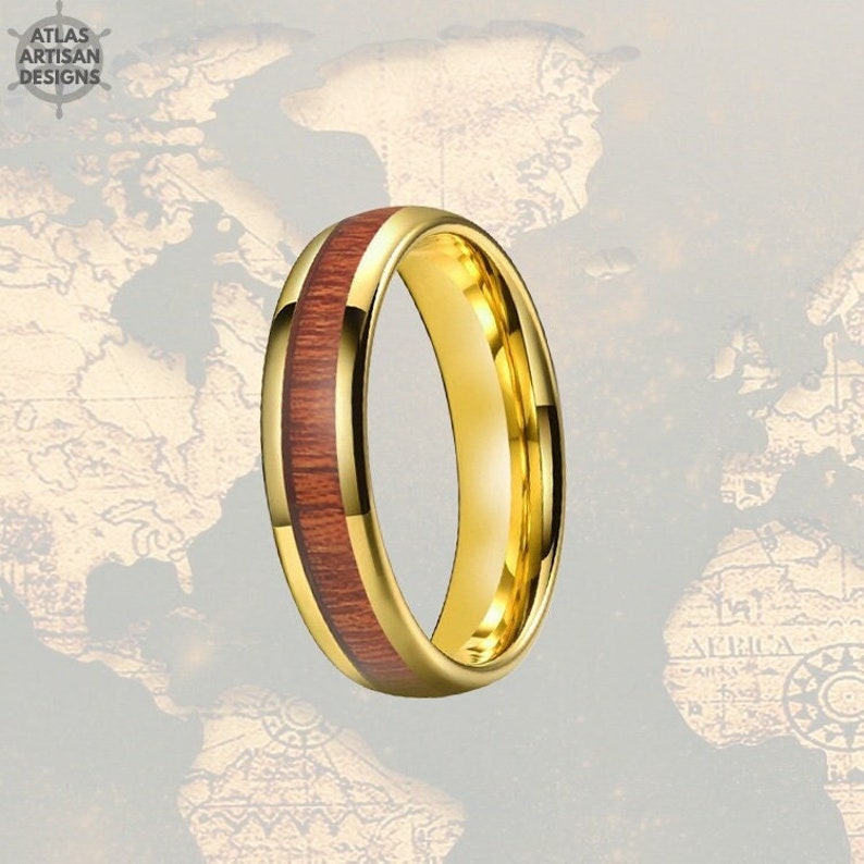 6mm 14K Gold Whiskey Barrel Ring Tungsten Wedding Band Womens Ring