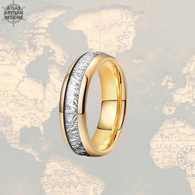 6mm Tungsten Ring Meteorite Wedding Band - Womens Wedding Band 14K Gold Ring