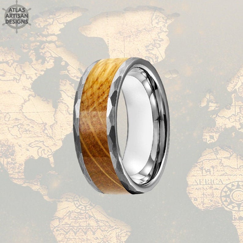 8mm Whiskey Barrel Ring Hammered Wedding Band Tungsten Ring