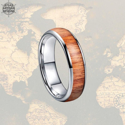 Image of 6mm Silver Ring Koa Wood Wedding Band Womens Ring