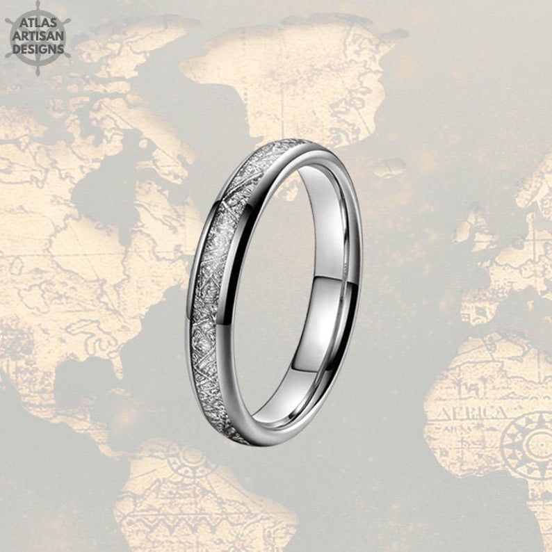 4mm Thin Meteorite Ring Mens Wedding Band Tungsten Ring, Meteorite Dainty Ring, Meteorite Wedding Bands Women & Mens Ring, Meteorite Rings - Atlas Artisan Designs