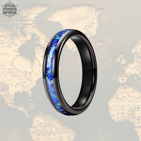 Image of Black Opal Ring Mens Wedding Band Tungsten Ring