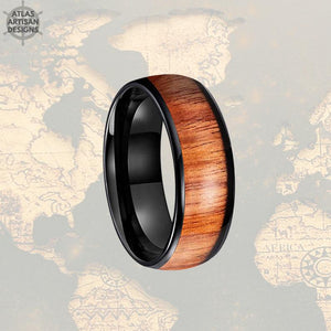 8mm Black Tungsten Ring Koa Wood Wedding Band Mens Ring - Atlas Artisan Designs