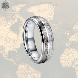 6mm Meteorite Ring Womens Wedding Band Tungsten Ring - Deer Antler Ring - Atlas Artisan Designs