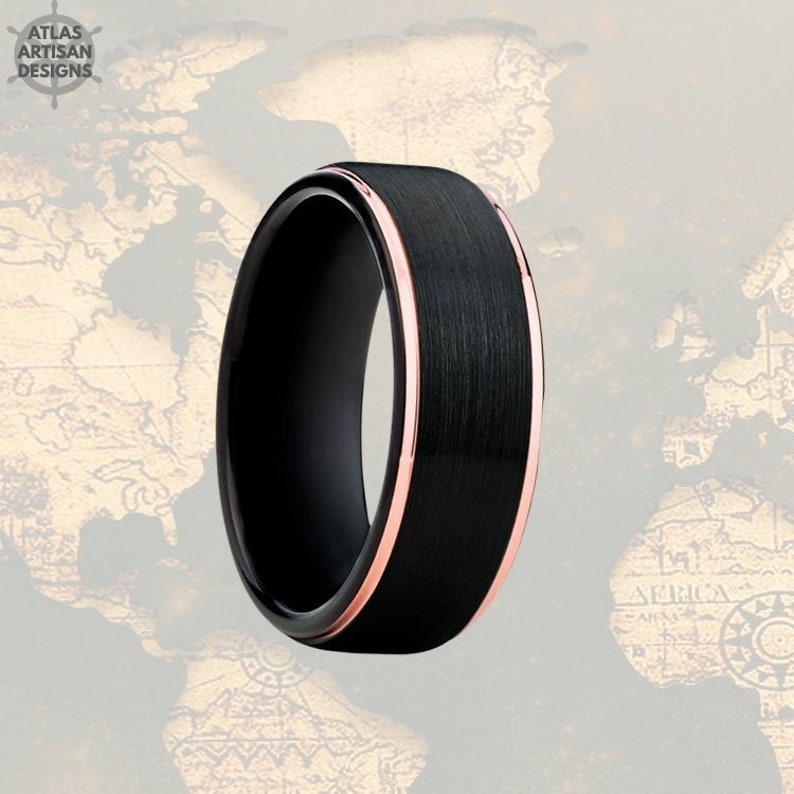 8mm Rose Gold Ring Tungsten Wedding Band Womens Ring with Step Edges