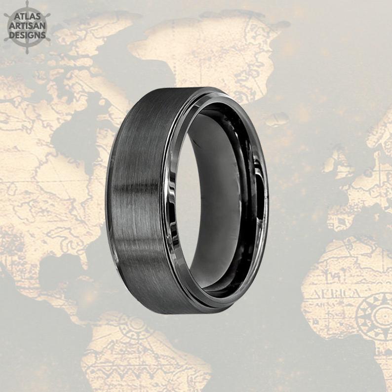 8mm Gunmetal Mens Wedding Band Tungsten Ring - Brushed Gunmetal Ring - Atlas Artisan Designs