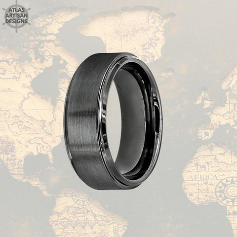 Image of 8mm Gunmetal Mens Wedding Band Tungsten Ring - Brushed Gunmetal Ring - Atlas Artisan Designs