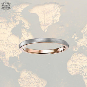 Silver & 18K Rose Gold Ring Womens Wedding Bands Tungsten Ring Minimalist Ring Rose Gold Wedding Band Womens Ring, Couples Rings Dainty Ring - Atlas Artisan Designs