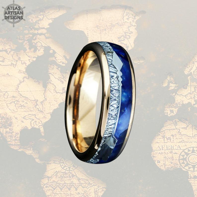 6mm Lapis Lazuli Ring Rose Gold Wedding Bands Women Ring