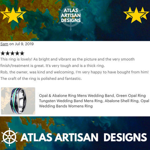 Image of Abalone Ring Mens Wedding Band, Koa Wood Ring Tungsten Wedding Band Mens Ring, Abalone Shell Ring, Wood Wedding Bands Women Couples Ring Set - Atlas Artisan Designs