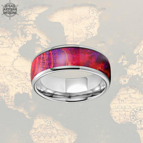 Image of 8mm Red Ring Wood Wedding Band Mens Ring, Elder Wood Ring Mens Wedding Band Tungsten Ring - Atlas Artisan Designs