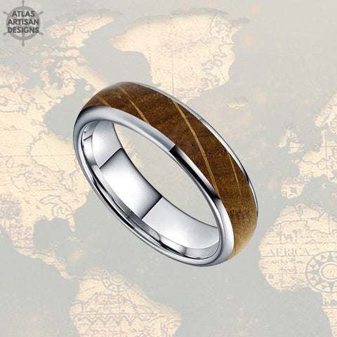 Image of 6mm Whiskey Barrel Ring Wood Wedding Band Mens Ring, Whiskey Bourbon Barrel Ring, Tungsten Mens Wedding Band - Atlas Artisan Designs