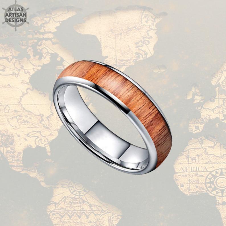 6mm Silver Ring Koa Wood Wedding Band Womens Ring