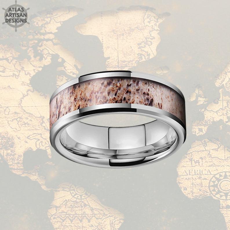 Deer Antler Ring Mens Wedding Band Tungsten Ring - Atlas Artisan Designs