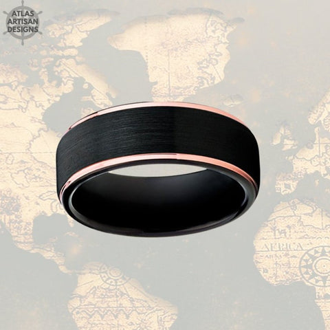 Image of 8mm Rose Gold Ring Tungsten Wedding Band Womens Ring with Step Edges