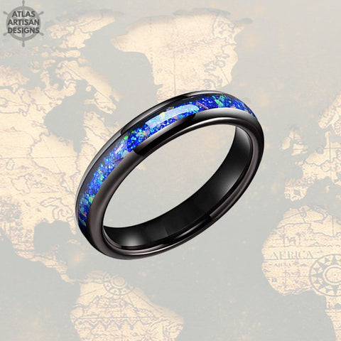 Image of Black Opal Ring Mens Wedding Band Tungsten Ring