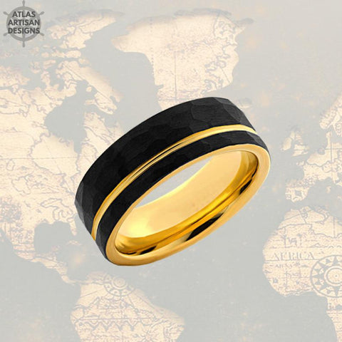 Image of Gold Ring Hammered Wedding Band  Yellow Gold Mens Viking Ring