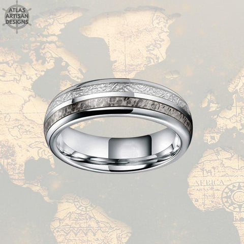 Image of 6mm Meteorite Ring Womens Wedding Band Tungsten Ring - Deer Antler Ring - Atlas Artisan Designs